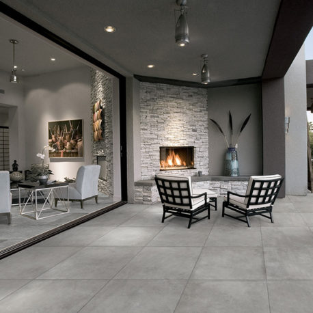 Chairs By Fireplace In Patio